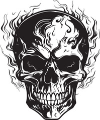 Skull with flames, burning skull, fire skull, black vector on a white background, SVG