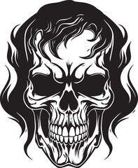 Skull with flames, burning skull, fire skull, black vector on a white background, SVG