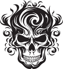 Skull with flames, burning skull, fire skull, black vector on a white background, SVG