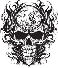 Skull with flames, burning skull, fire skull, black vector on a white background, SVG