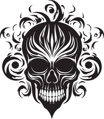 Skull with flames, burning skull, fire skull, black vector on a white background, SVG