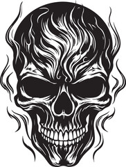Skull with flames, burning skull, fire skull, black vector on a white background, SVG