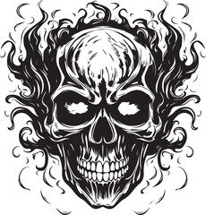 Skull with flames, burning skull, fire skull, black vector on a white background, SVG