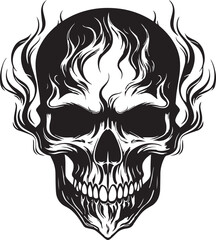 Skull with flames, burning skull, fire skull, black vector on a white background, SVG