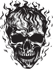 Skull with flames, burning skull, fire skull, black vector on a white background, SVG