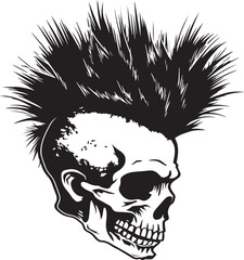Skull Punk, skull hair, black vector illustration on a white background, SVG