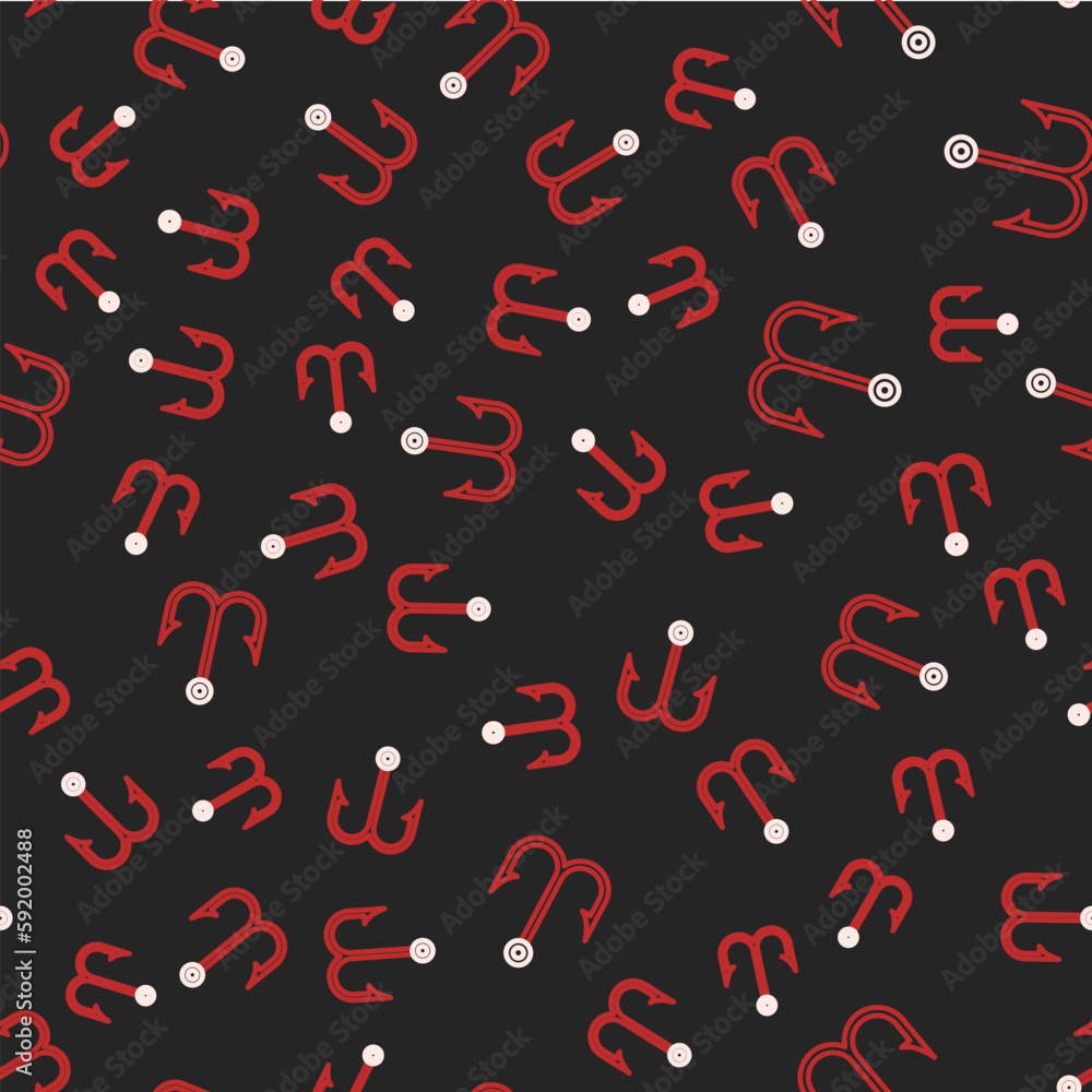 Poster line fish icon isolated seamless pattern on black background. vector