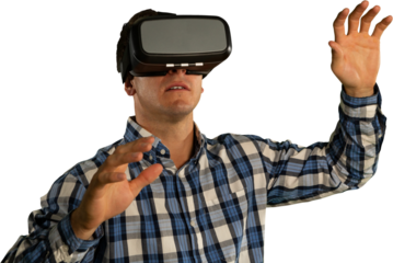 Male use virtual reality headset