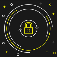 Line Lock icon isolated on black background. Padlock sign. Security, safety, protection, privacy concept. Colorful outline concept. Vector