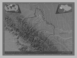 Ivano-Frankivs'k, Ukraine. Grayscale. Labelled points of cities