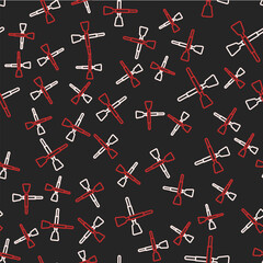 Line Crossed oars or paddles boat icon isolated seamless pattern on black background. Vector