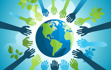 Naklejka premium Diverse hands circle the globe, a symbol of unity in environmental protection and the spirit of World Environment Day