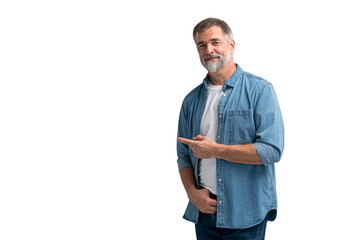 Portrait of smiling mature man standing on transparent background