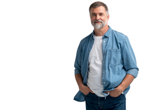 Portrait of smiling mature man standing on transparent background