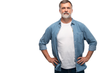 Portrait of smiling mature man standing on transparent background