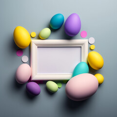 Colorful Easter Eggs with a White Frame for Copy Space. Generative AI