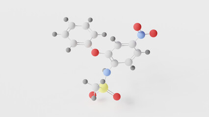 nimesulide molecule 3d, molecular structure, ball and stick model, structural chemical formula nonsteroidal anti-inflammatory drug