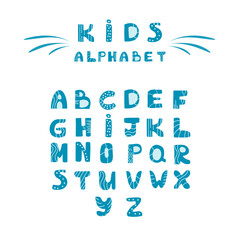 Hand drawn kids alphabet. Cute children drawing style letters to combine in phrases to print. Simple font.