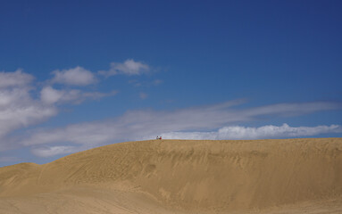 Fototapeta na wymiar Gran Canaria, Maspalomas, Sand, Strand, Wasser, Meer, Sonne, Dünen, Dunas, Panorama, 