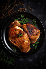 Fototapeta premium Top-View of Spicy Chicken on a Stunning Black Plate Created Using Generative Ai