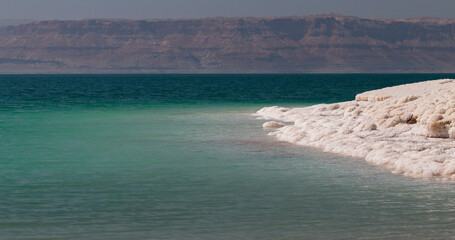 beautiful salt formations on the beach of Dead Sea, Jordan