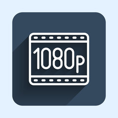 White line Full HD 1080p icon isolated with long shadow background. Blue square button. Vector