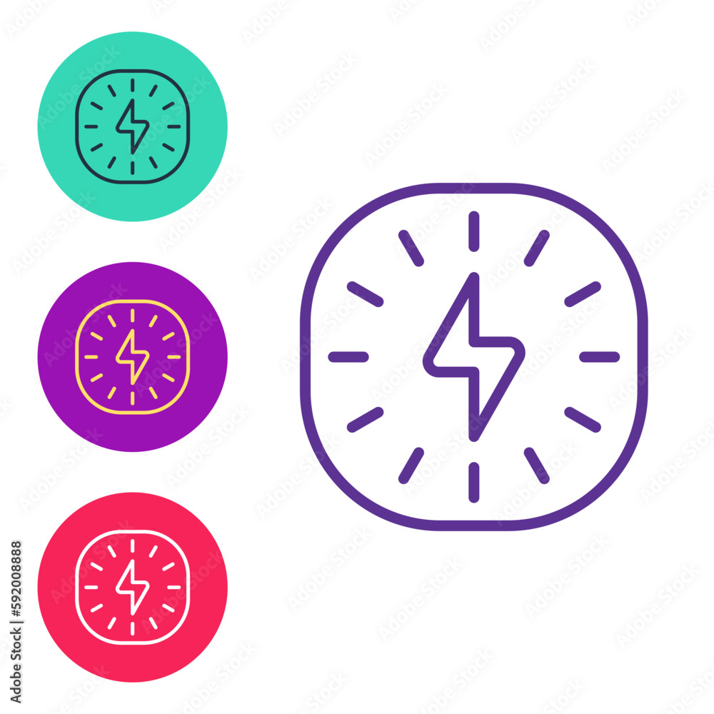 Poster set line lightning bolt icon isolated on white background. flash sign. charge flash icon. thunder bo