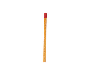 Closeup of wood matchstick with red color tip head cutout from background. png no background.