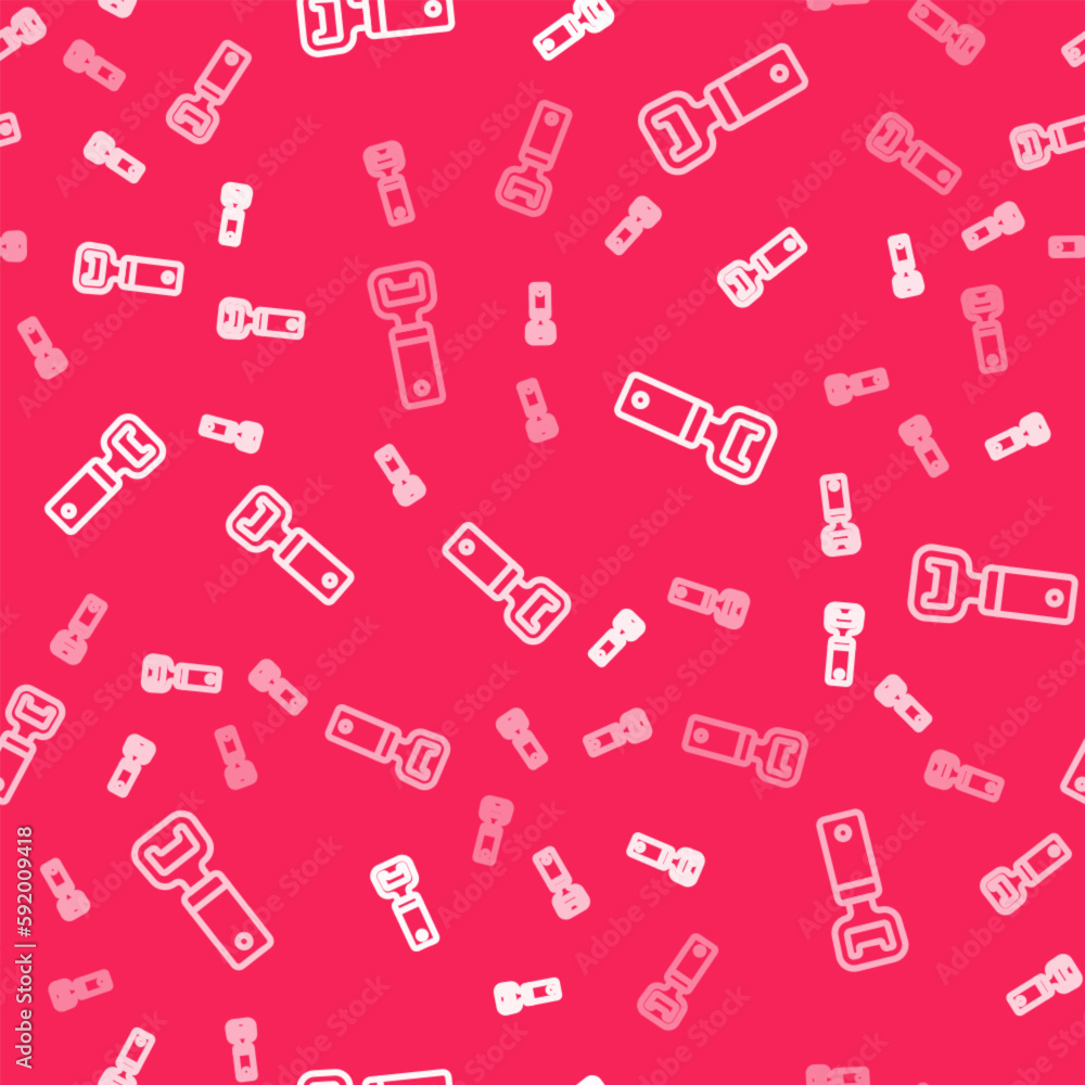Poster white line bottle opener icon isolated seamless pattern on red background. vector
