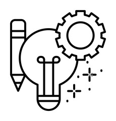 Light bulb gear pencil icon illustration on transparent background
