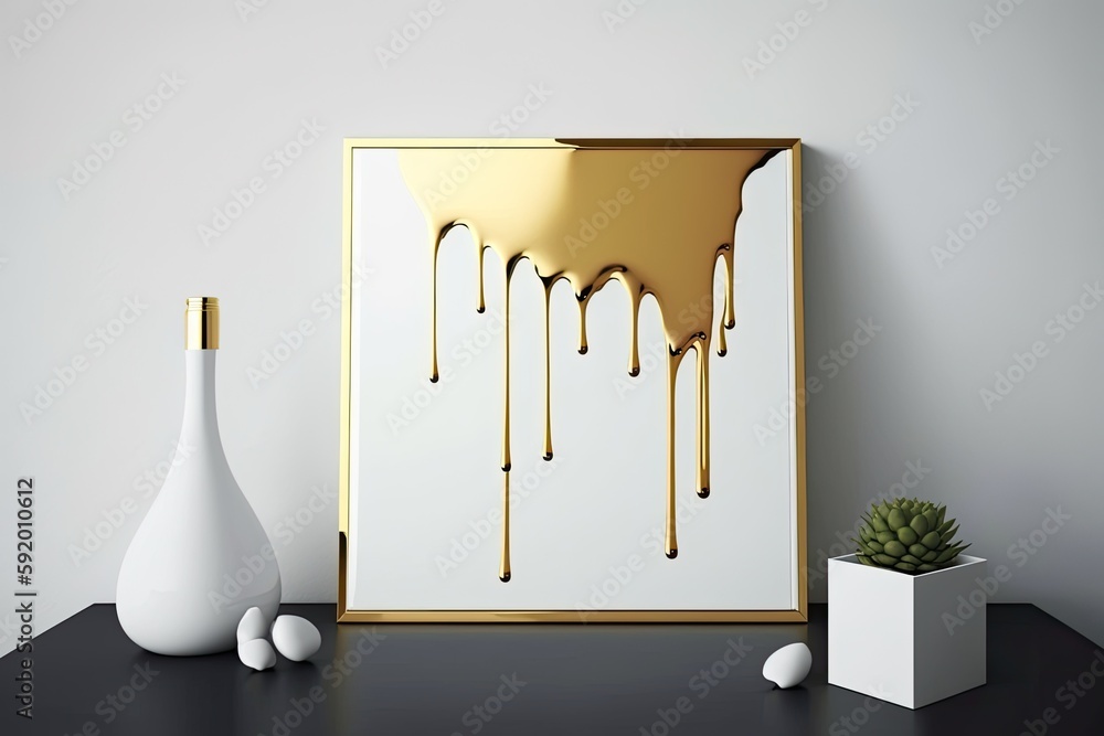 Poster two white vases placed side by side on a table. generative ai