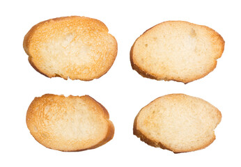 Set of toasted bread isolated on transparent background. Four croutons.