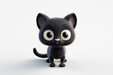 Cute Cartoon Panther Cat With Very Big Eyes White Background. Generative AI