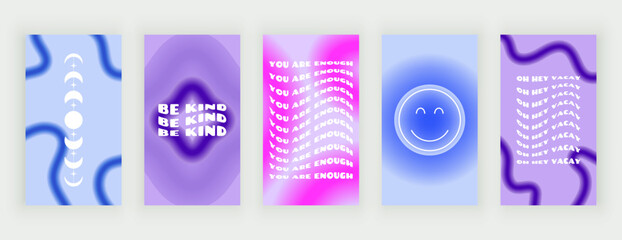 Blue, pink and purple neon backgrounds for social media stories with wavy text
