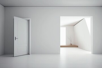 empty room with an open door and a potted plant. Generative AI
