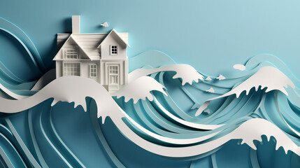 house and waves in the ocean