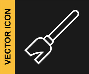 White line Witches broom icon isolated on black background. Happy Halloween party. Vector