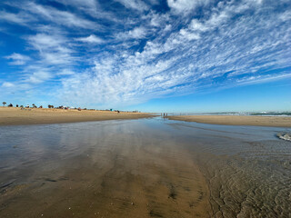 wide-angle photo of California beach on a sunny day