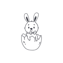 Easter bunny with egg. Doodle style. Cartoon rabbit