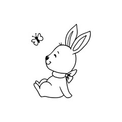 Easter bunny and butterfly. Cartoon rabbit isolated on white.Vector illustration