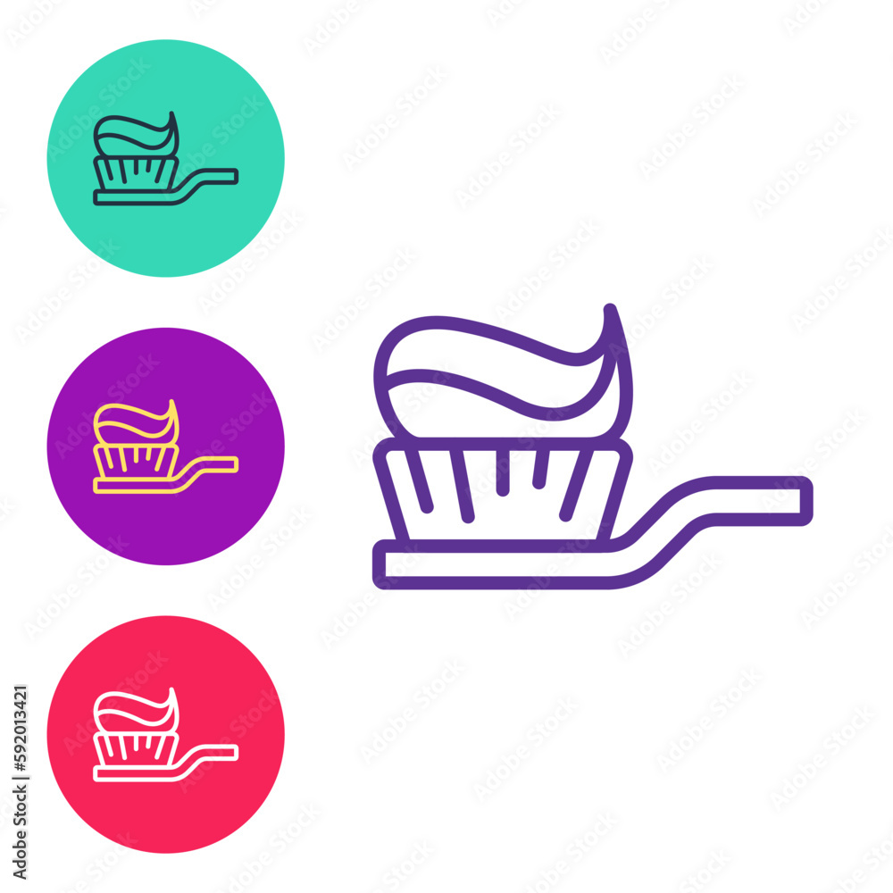 Poster set line toothbrush with toothpaste icon isolated on white background. set icons colorful. vector