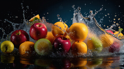 Fototapeta na wymiar beautiful colorful fruit explosion. Generative AI