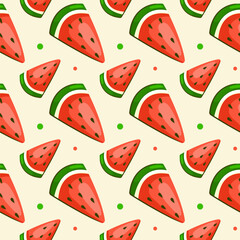 Seamless pattern in the form of watermelon pieces. Fruit and berry seamless summer background. A pattern from Juicy couture. Vector illustration
