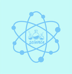 science logo in which there is a laboratory vial, in blue color, laboratory logo vector.