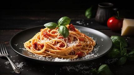 Spaghetti in dark background. generative ai