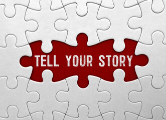 Word Tell Your Story on red puzzle background