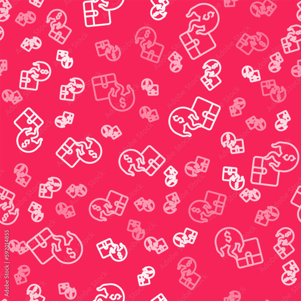 Poster white line hot price icon isolated seamless pattern on red background. vector