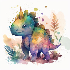 cute animal watercolor illustration for kids dinosaur © Studio Stockworld