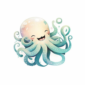 cute animal watercolor illustration for kids octopus
