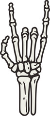 Skeleton hand rock sign for halloween design. Hand bones gesture or vector graphic element for tattoo.